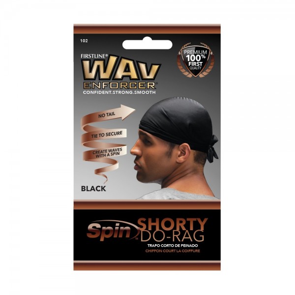 FIRSTLINE black short cap Durag SPIN SHORTY DO-RAG (Wav Enforcer)